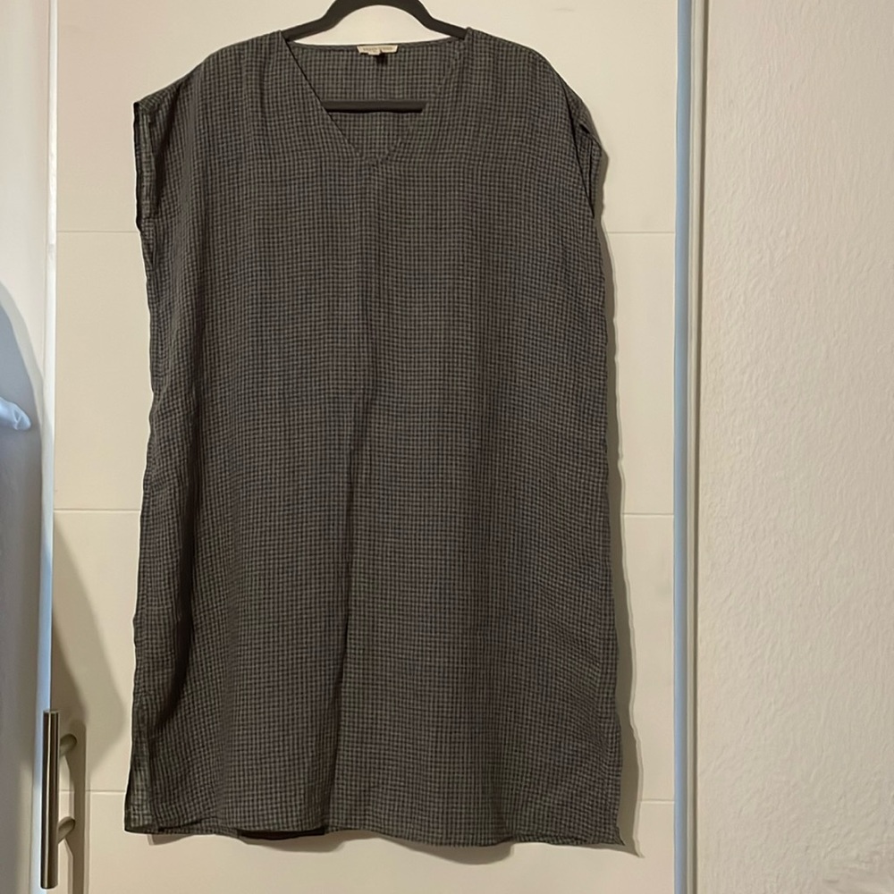 Eileen Fisher Women’s Linen Gingham Boxy Beach Swim Sundress, SP but fits large